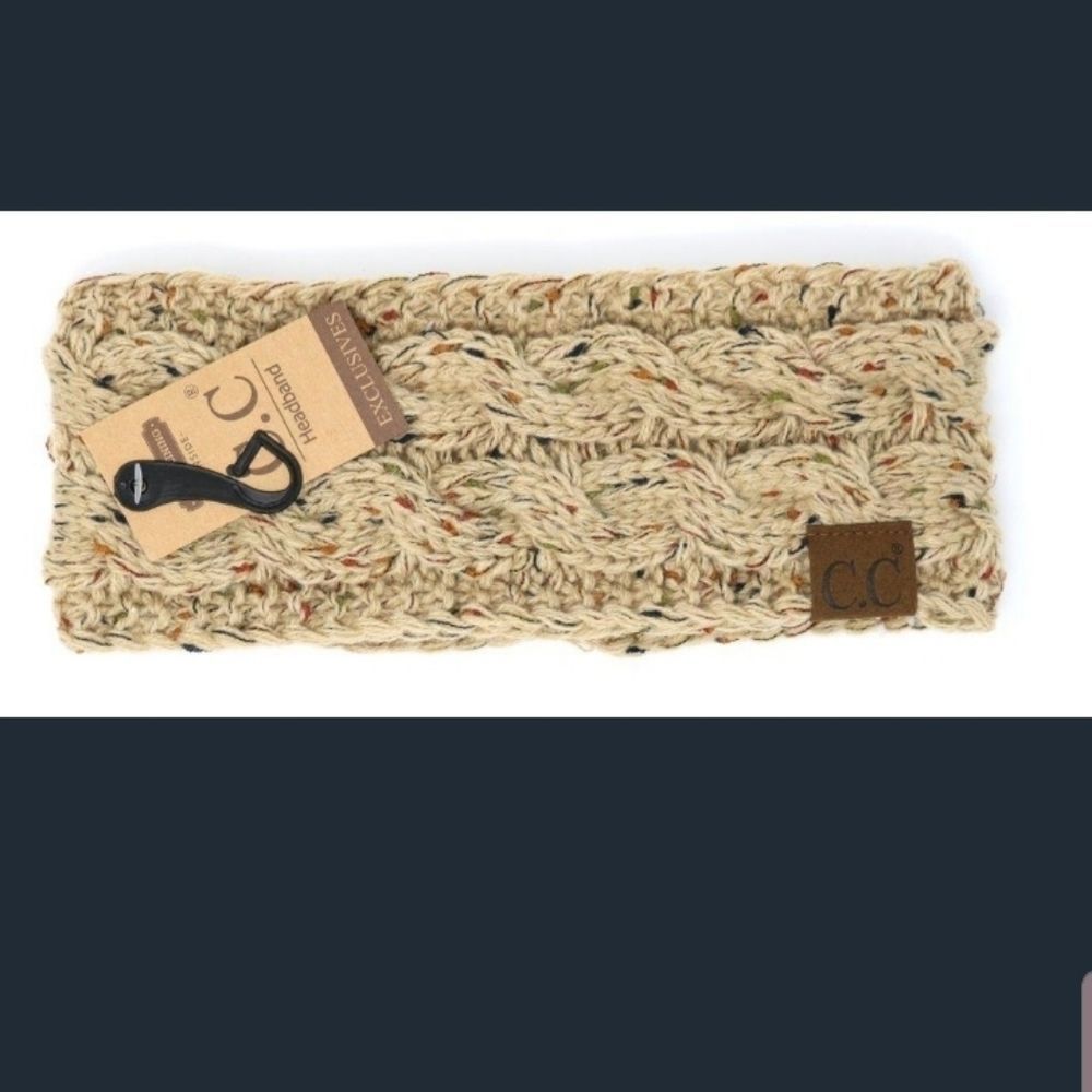 C.C Beanie Flecked Fuzzy Head Wrap in Latte